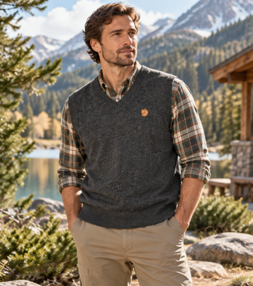 Fjällräven Övik Wool Vest Dark Heather Grey Size XL V-Neck Outdoor Scandinavian